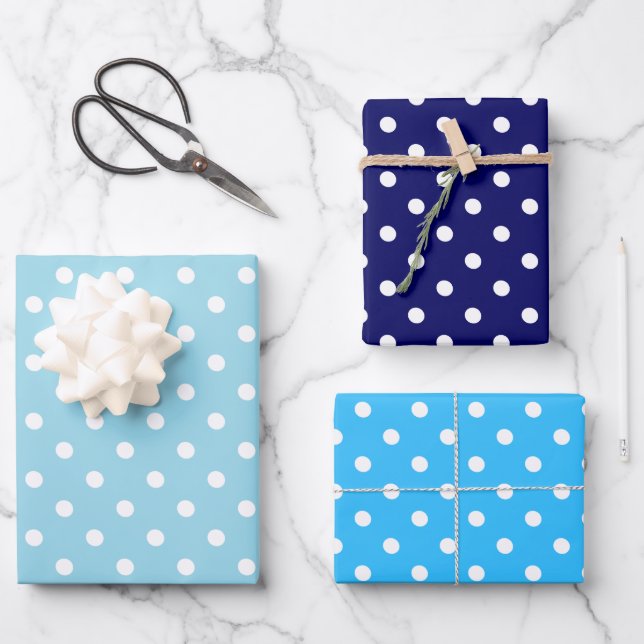 Feuille De Papier Cadeau Point Polka bleu (Recto)
