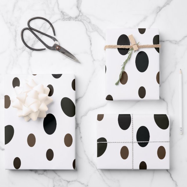 Feuille De Papier Cadeau Point Polka Brown noir (Recto)