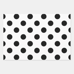 Feuille De Papier Cadeau Point Polka noir et blanc
