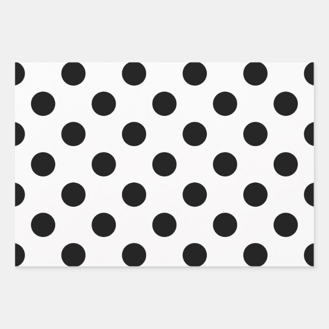 Feuille De Papier Cadeau Point Polka noir et blanc (Devant)