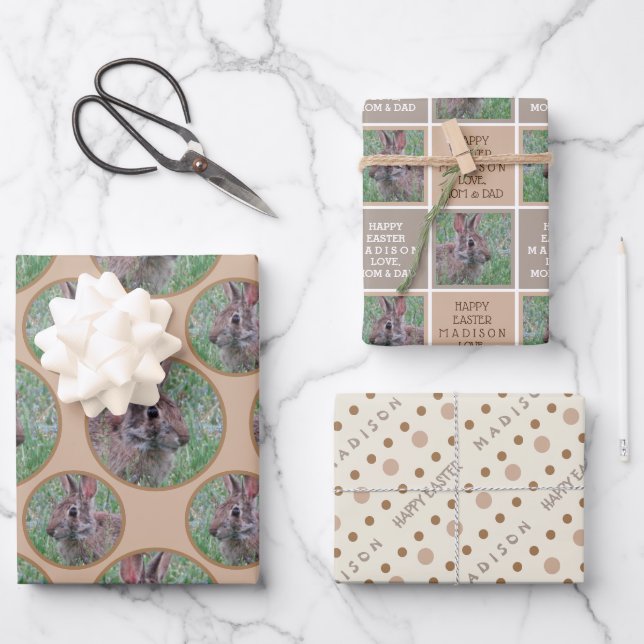 Feuille De Papier Cadeau Pointe Polka neutre de Pâques (Recto)