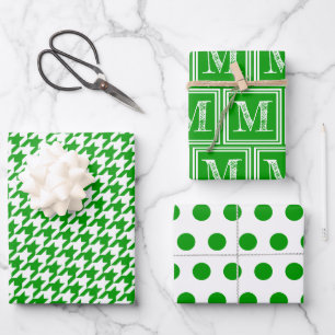 Feuille De Papier Cadeau Pointe verte de pied de bois Monogramme Polka
