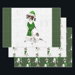 Feuille De Papier Cadeau Pointer Christmas Chien Green Buffalo Plaid Holida<br><div class="desc">Un adorable chien anglais Pointer est prêt pour la saison de vacances avec chapeau de Père Noël et écharpe verte d'hiver. Ce mignon chien de Noël est jumelé à un bison vert plaid sur cet ensemble d'enveloppement cadeau pour l'amoureux des chiens.</div>