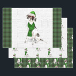 Feuille De Papier Cadeau Pointer Christmas Chien Green Buffalo Plaid Holida<br><div class="desc">Un adorable chien anglais Pointer est prêt pour la saison de vacances avec chapeau de Père Noël et écharpe verte d'hiver. Ce mignon chien de Noël est jumelé à un bison vert plaid sur cet ensemble d'enveloppement cadeau pour l'amoureux des chiens.</div>