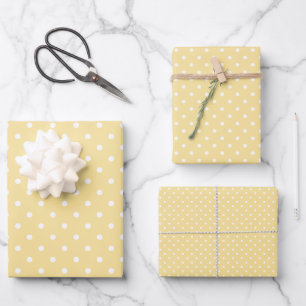 Feuille De Papier Cadeau Pointillisme Classique Blanc - Jaune Canari