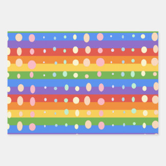 FEUILLE DE PAPIER CADEAU POINTS ARC-EN-CIEL RAYURES