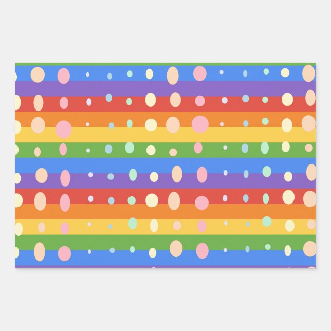 FEUILLE DE PAPIER CADEAU POINTS ARC-EN-CIEL RAYURES (Devant)