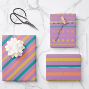 Feuille De Papier Cadeau Points arrachés Rosy violet vert et moutarde