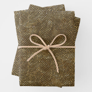 Feuille De Papier Cadeau Points Black Lines Gold Faux Foil
