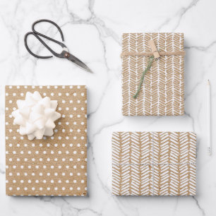 Feuille De Papier Cadeau Points blancs sur Kraft brun rustique faux