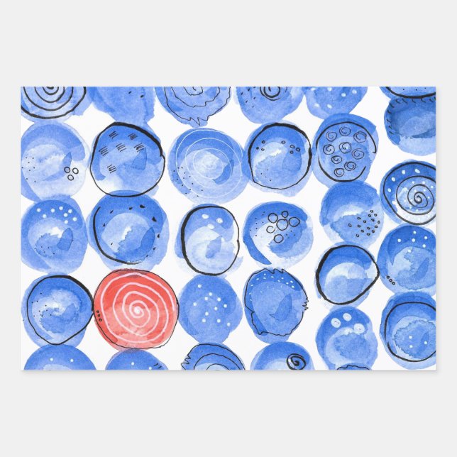 Feuille De Papier Cadeau Points bleus Abstraits (Devant)