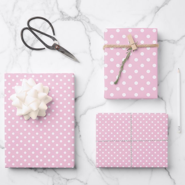 Feuille De Papier Cadeau Points classiques blancs et rose clair (Recto)