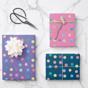 Feuille De Papier Cadeau Points d'aquarelle motif coloré peint à la main