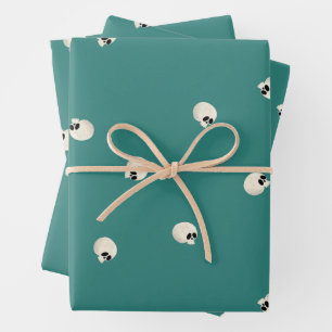 Feuille De Papier Cadeau Points de crâne Kawaii mous aléatoires mi-vert