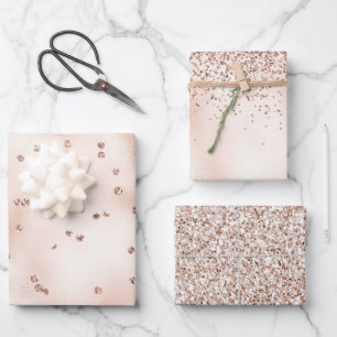 Feuille De Papier Cadeau Points de Parties scintillant or Rose rose pâle  