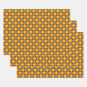 Feuille De Papier Cadeau Points dorés lumineux Motif de réseau noir et blan