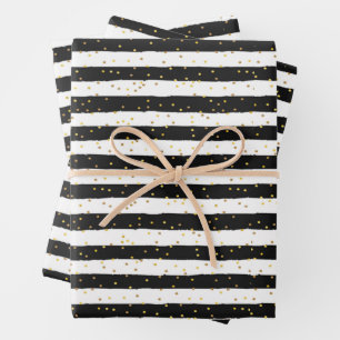 Feuille De Papier Cadeau Points dorés noirs et blancs