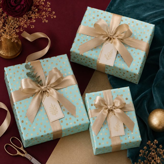 Feuille De Papier Cadeau Points dorés sur fond menthe (Créateur téléchargé)