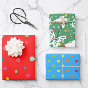 Feuille De Papier Cadeau Points et papillons colorés motifs de Noël mignons
