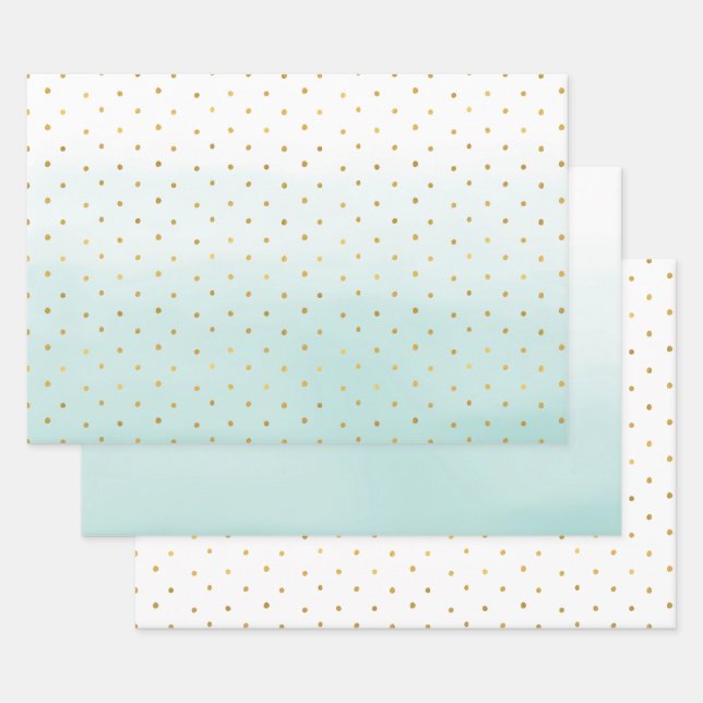 Feuille De Papier Cadeau Points Gold Confetti Aqua Mint (Lot)