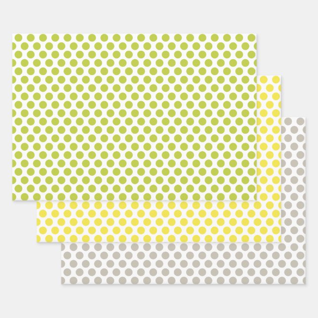 Feuille De Papier Cadeau Points jaunes, verts et gris (Lot)