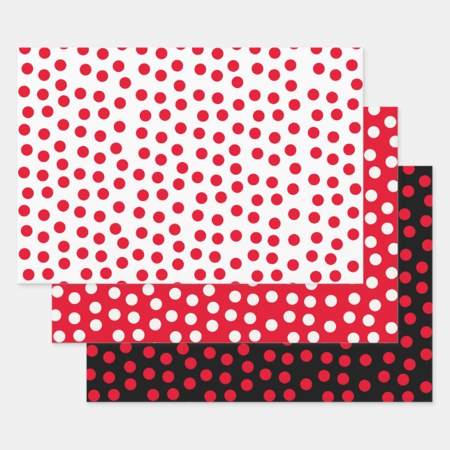 Feuille De Papier Cadeau Points polka rouge (Lot)