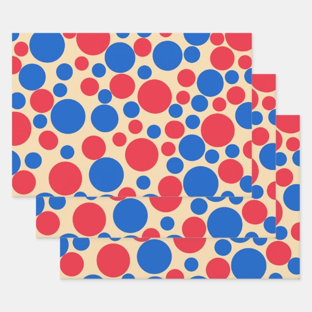 Feuille De Papier Cadeau Points Rouge Et Bleu Sur Tan (Lot)