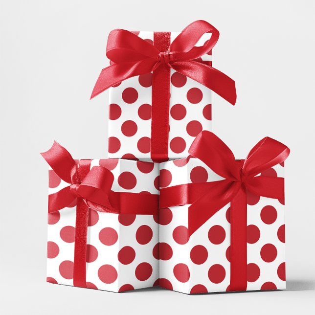 Feuille De Papier Cadeau Pois blancs et rouges (White and Red Polka Dots Wrapping Paper Sheets)
