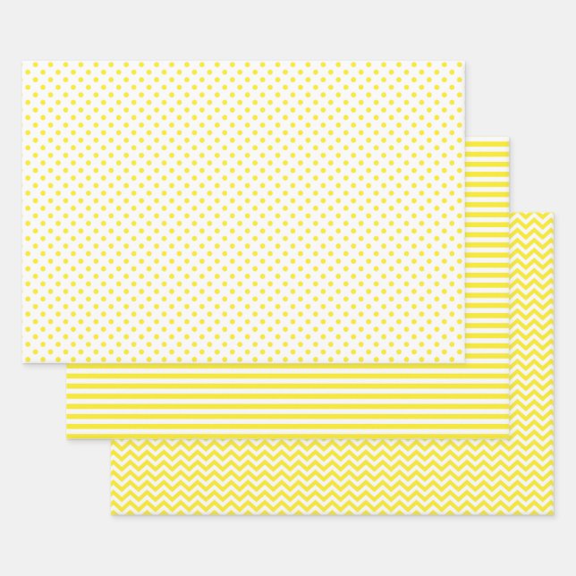 Feuille De Papier Cadeau Pois Chevron de Grandes Jaunes et Blanches (Lot)