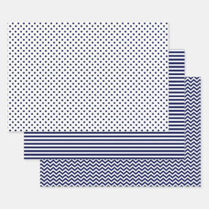 Feuille De Papier Cadeau Pois de Navy Blue and White Stripes Chevron