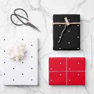 Feuille De Papier Cadeau Pois noir blanc rouge rouge minuscule motif chic