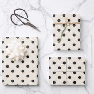 Feuille De Papier Cadeau Pois noirs sur blanc antique