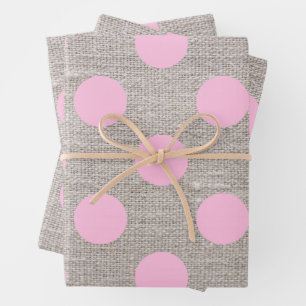 Feuille De Papier Cadeau Pois rose vintage sur Burlap