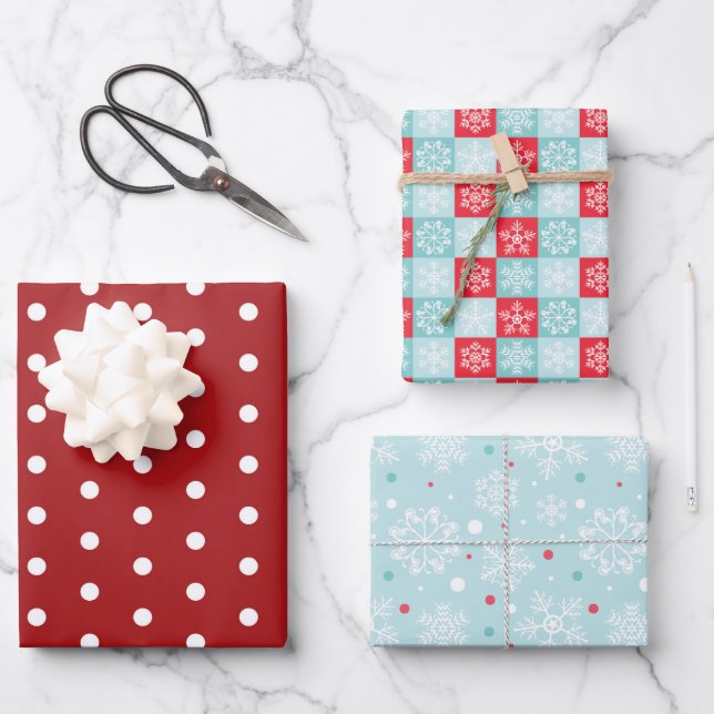 Feuille De Papier Cadeau Pois & Snowflakes (Recto)