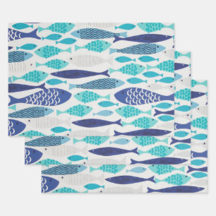 Feuille De Papier Cadeau Poisson bleu