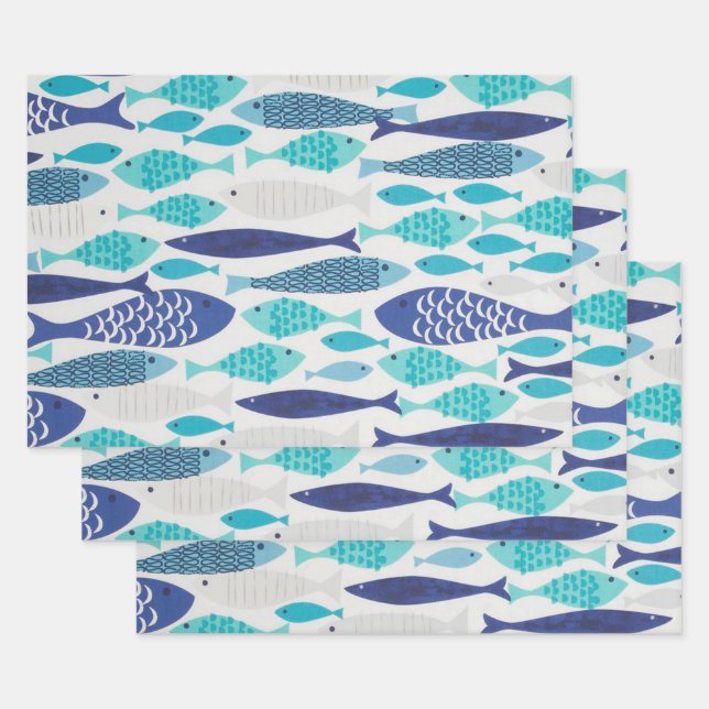 Feuille De Papier Cadeau Poisson bleu (Lot)