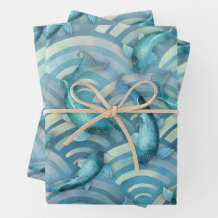 Feuille De Papier Cadeau Poisson de carpe bleue Koi