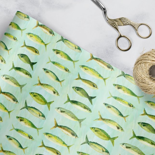 Feuille De Papier Cadeau Poisson d'eau (Watercolor Fish Gift Wrap)