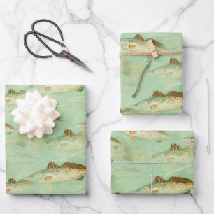 Feuille De Papier Cadeau Poisson rustique illustration couleur motif