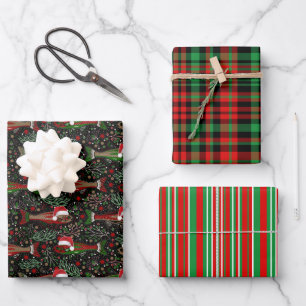 Feuille De Papier Cadeau Poissons de Noël Chapeaux de Père Noël Rouge Vert