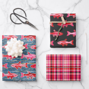 Feuille De Papier Cadeau Poissons roses et rouges pour la Saint-Valentin