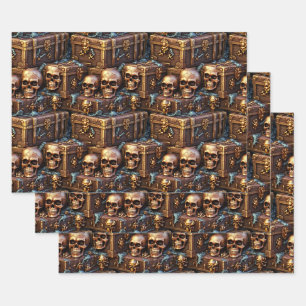 Feuille De Papier Cadeau Poitrine au trésor crâne réaliste 3D halloween bro