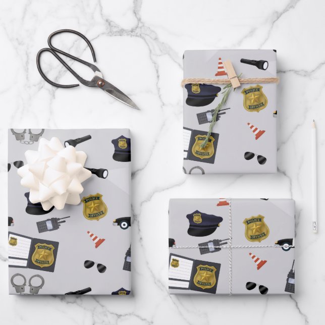 Feuille De Papier Cadeau Police Themed Policeman Cop Pattern (Recto)