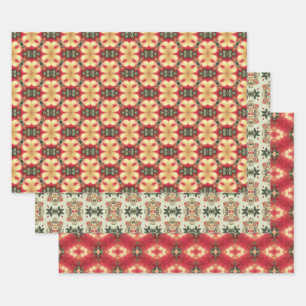 Feuille De Papier Cadeau Pomme Fruit Vintage Vibrant Abstrait Motif Set 7