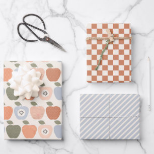 Feuille De Papier Cadeau Pommes d'automne avec chèques et bandes