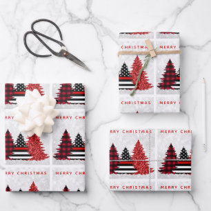 Feuille De Papier Cadeau Pompier Noël Red Line Plaid Parties scintillant A