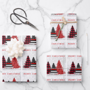 Feuille De Papier Cadeau Pompier Noël Red Line Plaid Parties scintillant Ar