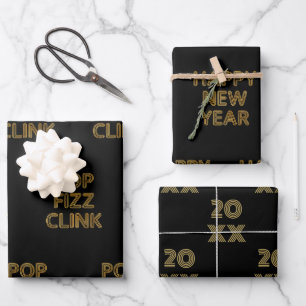 Feuille De Papier Cadeau Pop Fizz Clink Typographie moderne Bonne année