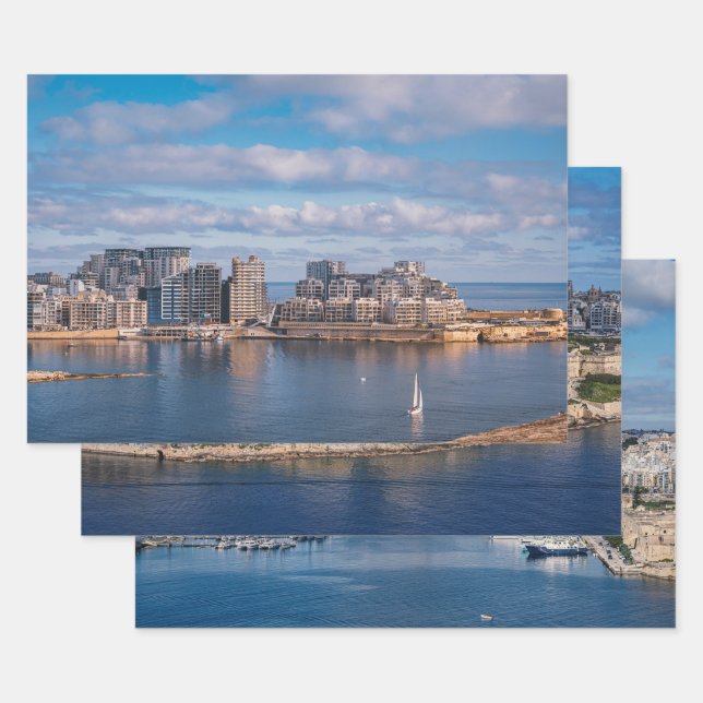 Feuille De Papier Cadeau Port de Sliema et gratte-ciel à Malte (Lot)