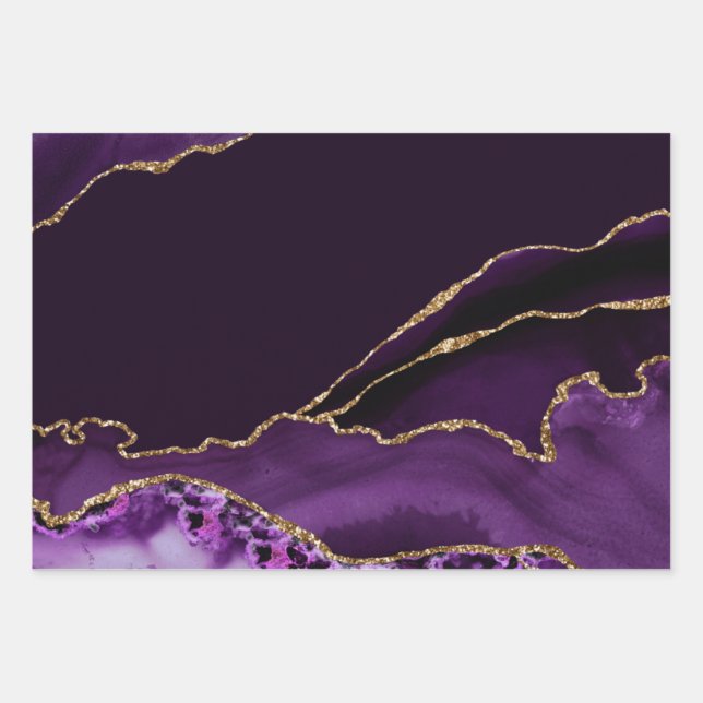Feuille De Papier Cadeau Porte en marbre de Parties scintillant violet et d (Devant)